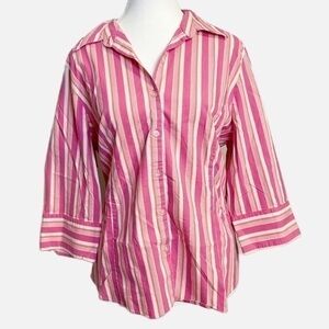 George Stretch Button Down Shirt Pink/White/Orange Striped-Size XL (16-18)